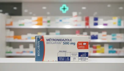 دواعي استعمال ميترونيدازول (Métronidazole) - حبوب ميترونيدازول 500 ملغ على سطح أبيض نظيف
