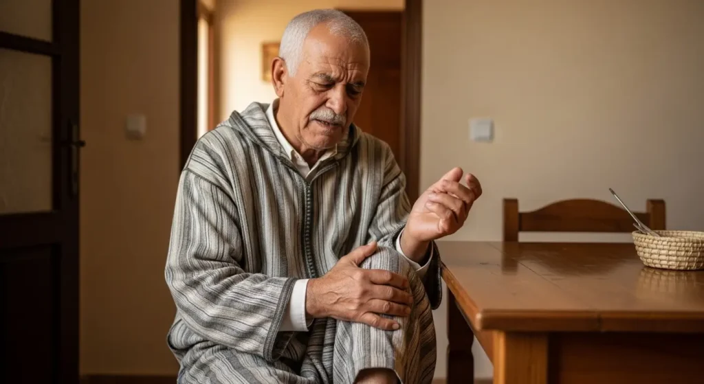 رجل مسن يعاني من آلام المفاصل والروماتيزم في المنزل