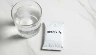 هل دواء بيديليكس يعالج الإسهال؟ — صورة ساشيه دواء بيديليكس 3 غرام مع كوب ماء لتحضير الجرعة